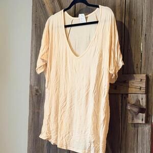 Double Zero Lovely Large Light Beige V-Neck Top